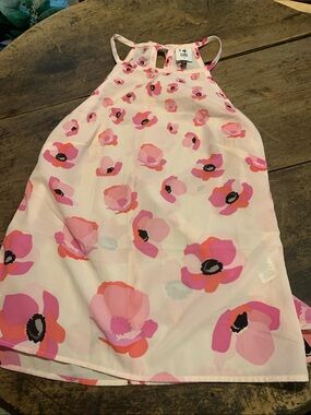 CAbi Floating Poppies Pink Floral Halter Top with Coral Accents